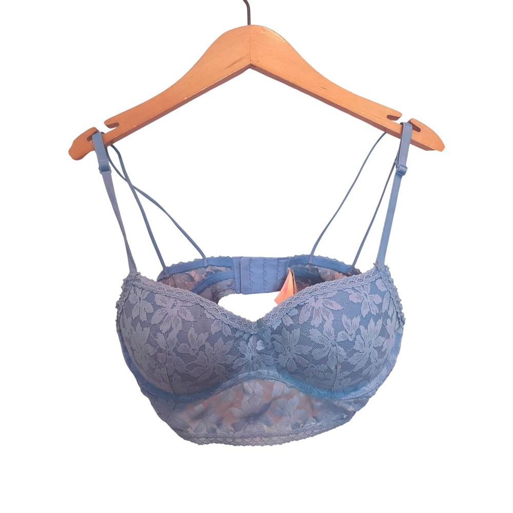 Victorias Secret PINK Blue Floral Lace Longline Underwire Bra 34C 142305-0NS